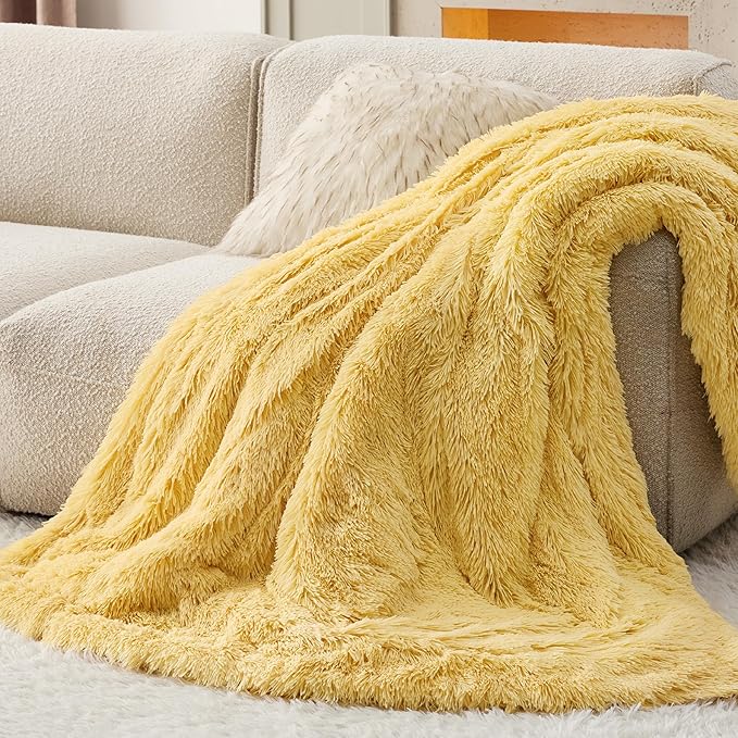 Bedsure GentleSoft Fluffy Yellow Throw Blanket, Room Decor Yellow Gifts for Women Men, Soft Cozy Fuzzy Plush Thick Warm Sherpa Fleece Faux Fur Throw Blanket for Couch Bed, Gifts for Mom Dad, 50x60
