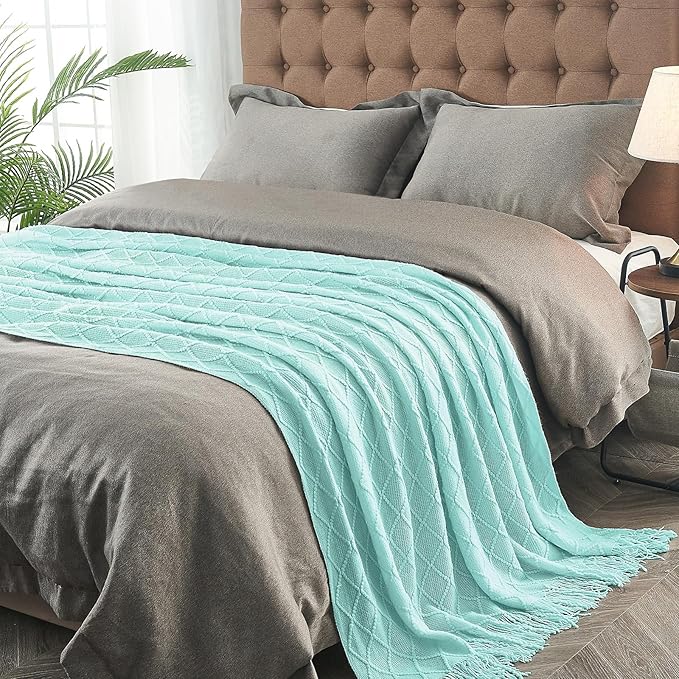 inhand Knitted Throw Blanket for Couch and Bed, Soft Living Room Home Decor Knitted Blanket with Tassel, Outdoor Lightweight Breathable Summer Blanket, Farmhouse Warm Woven Decorative, 50"x60"