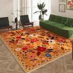 Living Room Rug 6x9 Rug Machine Washable Boho Area Rug Non Slip Floral Vintage Low Pile Large Rug for Living Room, Bedroom, Farmhouse, Dining Room, Kids Playroom(Yellow)