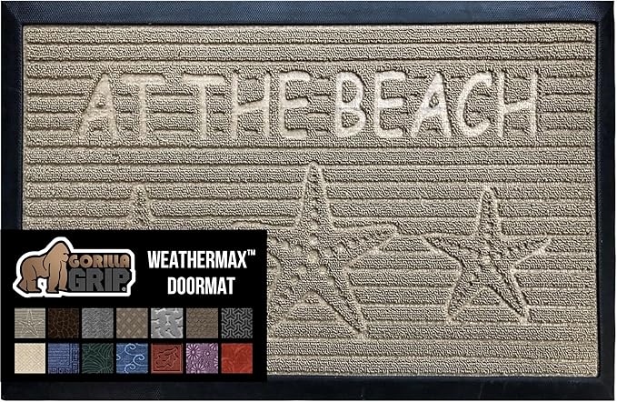 GORILLA GRIP 100% Waterproof All-Season WeatherMax Doormat 35x23, US Designed Natural Rubber, Stain and Fade Resistant, Low Profile Indoor Outdoor Door Mats, Easy Clean Patio Mat, Sand Beach