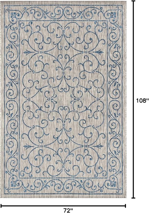 JONATHAN Y Vintage Filigree Indoor Outdoor Area Rug 6X9 Gray/Navy, Charleston Textured Weave for Backyard, Patio, Porch, Easy-Cleaning, High Traffic, Pet-Friendly, Non-Shedding (SMB106C-6)