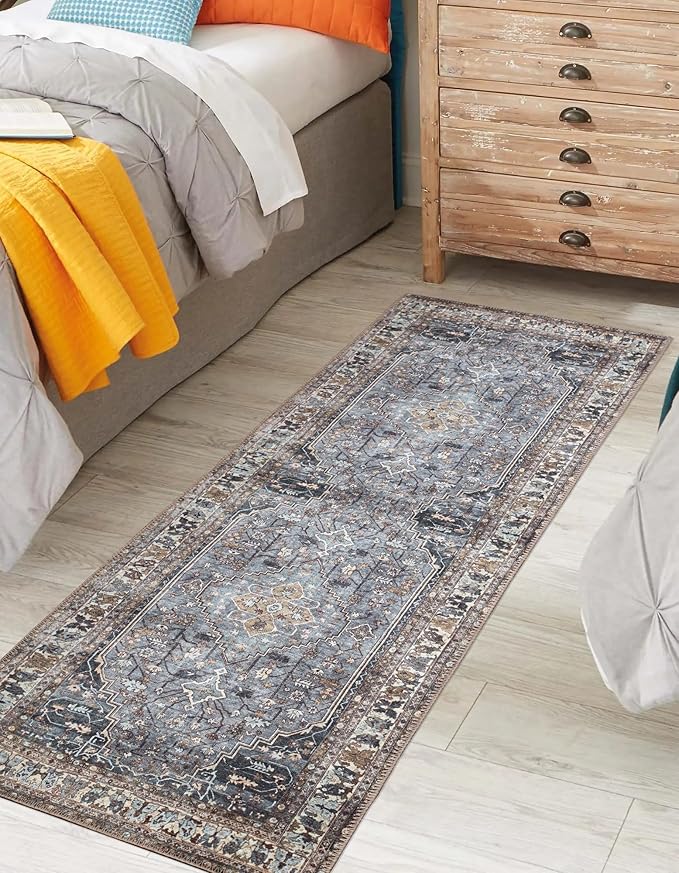 Keen Home Design 2x7 Rug - Machine Washable Runner Rug with Non-Slip Backing, Ideal for Hallway, Entryway, Kitchen, Laundry Room - Vintage, Easy Clean, Durable, Low Pile Rug - (2'6" x 7')