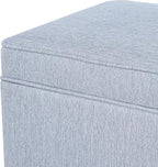 Adeco 17.5" Square Fabric Ottoman with Storage, Upholstered Cotton Linen Foot Rest, Flip Top Footstool, Small Cube Coffee Table Extra Seat for Living Room, Bedroom, Ice Blue with Rolling Legs