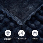 DREAMNINE Large Soft Thick Fuzzy Bubble Faux Rabbit Fur Blanket Full Size 70" x 80",Double Sided Comfy Plush Warm Shaggy Fluffy Blankets, Luxury Big Cozy Cute Textured Furry Blanket for Bed, Navy Blue