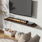 55" Floating Shelves, Live Edge Elm Wood Floating Shelf for Wall, Wall-Mounted Display Shelves with Invisible Heavy-Duty Bracket, Long Floating Shelf for Bathroom, Kitchen, Living Room, Walnut Color
