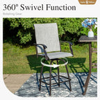 Sophia & William Outdoor Bar Set, Patio Bar Table and Chairs Set, Bar Height Patio Set - 2 x Swivel Bar Chairs(Grey), 1 x Square Bar Table(Wood-Like)