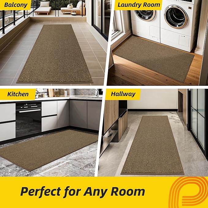 JSEI Dirt Trapper Door Mat 24"x60" Non-Slip Washable Entrance Mat, Dog Doormats, Absorbent & Fade-Resistant Floor Mats, Low Profile Welcome Mats for Entryway, Front Door, and Inside Entrance, Brown