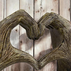 Top Brass Large Rustic Heart Hands Sculpture, 9 3/4” Resin Love Statue – Romantic Decor Accent for Shelf or Mantel – Perfect for Wedding, Valentine's Day or Anniversary (Rustic Wood Grain)