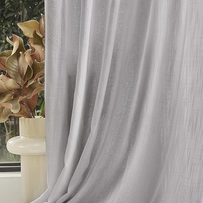 MYSKY HOME Grey Curtains 84 Inch Length, Living Room Curtains & Drapes Boho Sheer Light Filtering for Sliding Glass Door Windows Soft Elegant, 50" x 84", Light Grey, 2 Panels