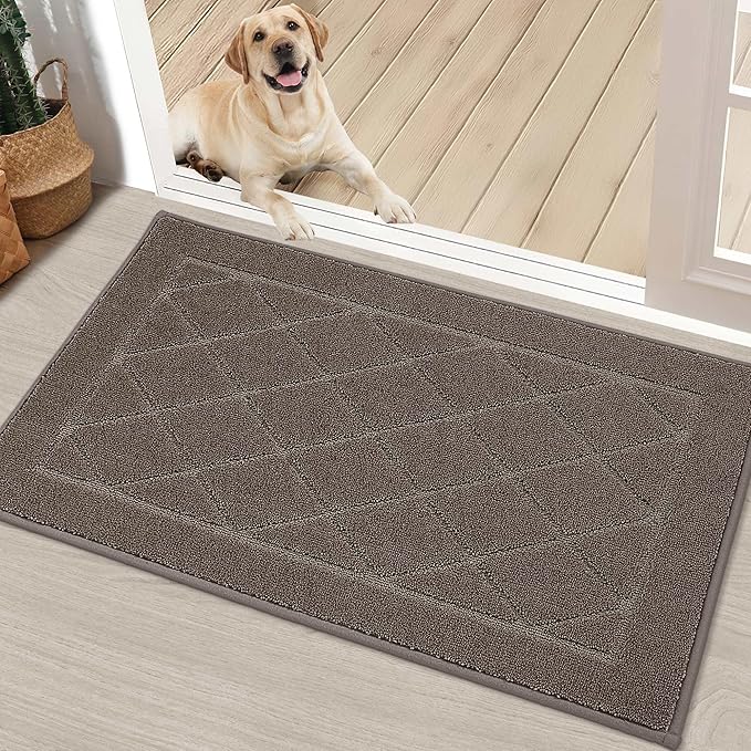 BEQHAUSE Dirt Trapper Door Mat 20" x 32", Doormat Non-Slip Entryway Rugs Washable, Dog Door Mat Stain Resistant and Absorbent Welcome Floor Mat for Front Back Door, Muddy Wet Shoes & Paws, Light Brown