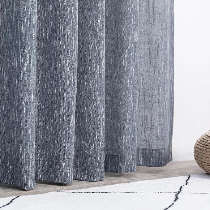 MYSKY HOME Floor Length Bedroom Curtains 90 Inch Long Panels, Boho Curtains Farmhouse for Living Room Sliding Glass Door, Linen Look Texture Light Filtering Rod Pocket, 50" x 90", Dusty Blue, Pack-2