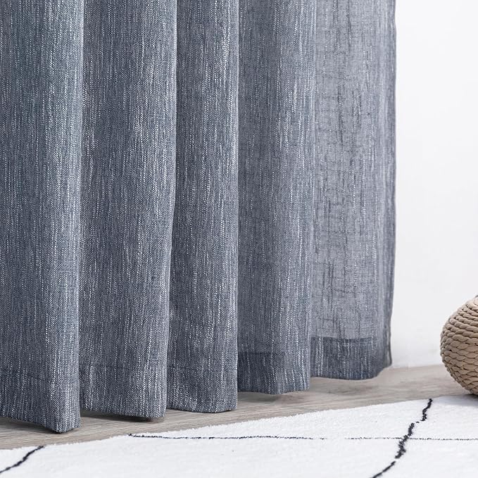 MYSKY HOME Floor Length Curtains Long Panels, Boho Curtains Farmhouse for Living Room Sliding Glass Door, Linen Look Texture Light Filtering, 50" x 95", Dusty Blue, Pack-2