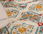 Unique Loom Rosso Collection Vintage, Geometric, Bohemian, Traditional, Distressed, Southwestern Area Rug, Round 4' 0" x 4' 0", Multi/Ivory
