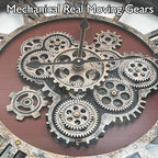 DORBOKER 27" Original Moving Gears Wall Clock, Large Industrial Wall Clock for Living Room Decor, Retro Metal Solid Wood Vintage Farmhouse Steampunk Rustic Clocks for Wall Decor,Black Walnut