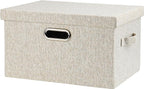 Medium 15" 21 Quart Collapsible Stackable Storage Bins with Lids, 1 Pack Beige Foldable Fabric Closet Storage Boxes with Lids, Heavy-duty Linen Baskets for Bedroom