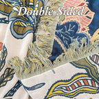 Snycler Boho Throw Blanket for Bed, 100% Organic Cotton Muslin Soft Throw-Floral Farmhouse Rustic Spring Summer Fall Decor Blanket for Couch Sofa Quilt and Gift, 60" x 80" White