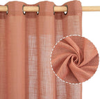 LAMIT Short Linen Curtains 40 Inch Length for Kitchen, Semi Sheer Light Filtering Window Curtains Farmhouse Boho Bronze Grommet Panels for Cafe/RV Camper, Terracotta, 2 Panels, 34 x 40 Inch