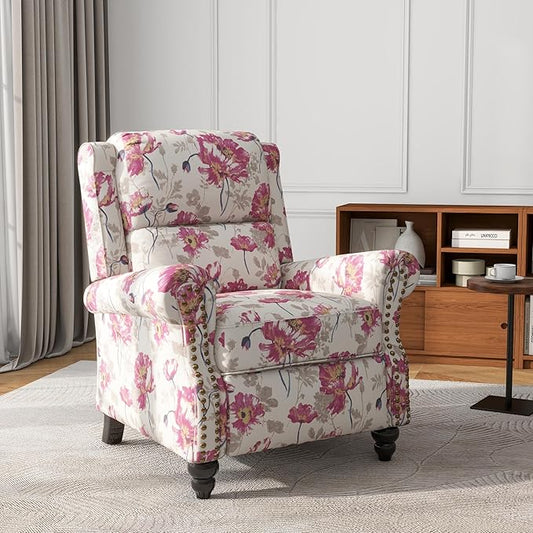 UIXE Pushback Recliner Chair, Fabric Armchair Push Back Accent Chair, Rivet Trim Club Chair Home Theater Overstuffed Single Sofa Reading Seat for Living Room, Pattern