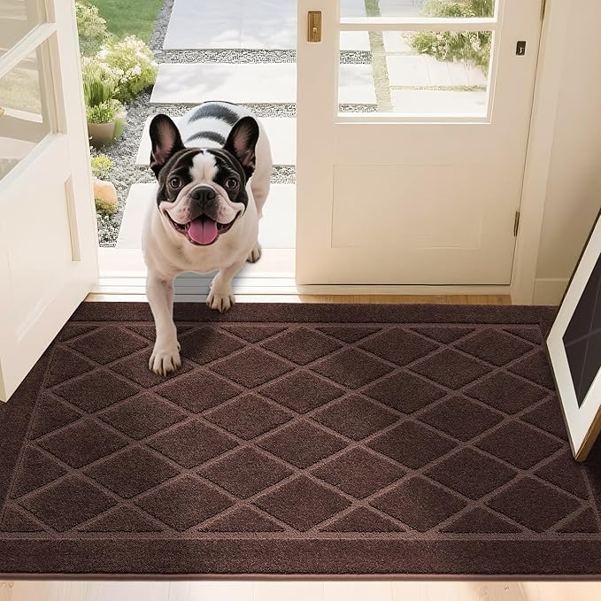 JSEI Dirt Trapper Door Mat 36"x60", Non-Slip Washable Entryway Mats, Dog Door Mat, Stain Resistant and Absorbent Floor Mats, Low Profile Welcome Mat for Front Back Door, Brown