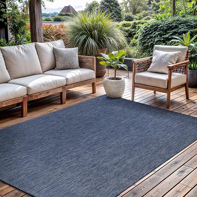 CAMILSON Outdoor Rug 10x14 Modern Area Rugs for Large Indoor and Outdoor Patios and Porches - Waterproof, Washable, Non-Shedding, Easy-to-Clean Outside Carpet (10 x 14, Solid - Navy Blue)
