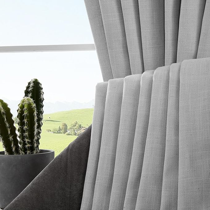 Joydeco Linen Curtains 63 inches Long 2 Panel Sets for Living Room, Light Filtering Drapes with Rod Pocket Back Tab, Ebony Grey Window Long Curtains