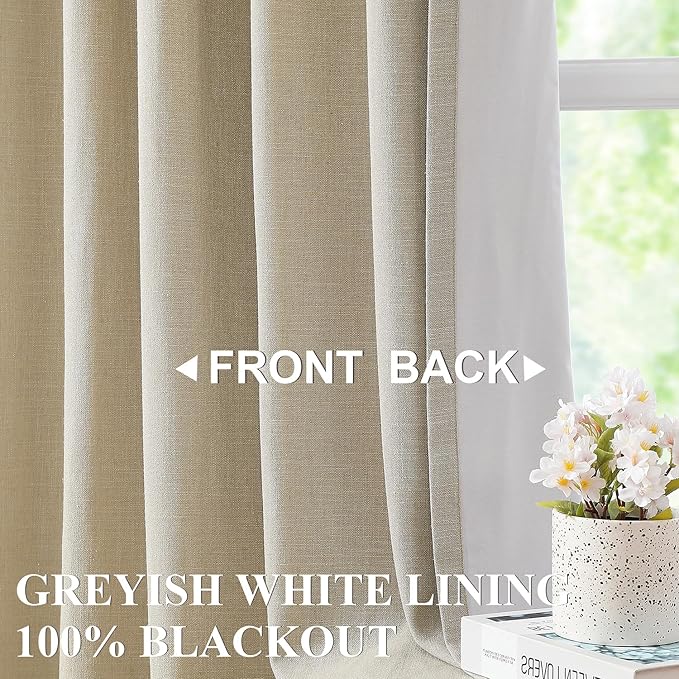 Vision Home Sand Pinch Pleated Full Blackout Curtains Linen Blended Room Darkening Window Curtains 95 inch for Living Room Bedroom Thermal Insulated Pinch Pleat Drapes with Hooks 1 Panel 60" Wx95 L