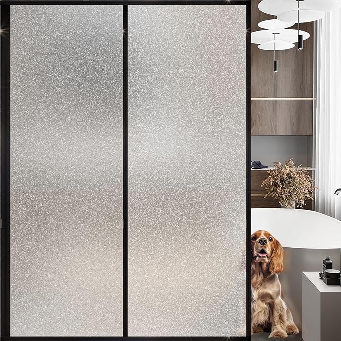 Frosted Glass Window Privacy Film Decorative, Bathroom Privacy Film for Glass Windows Cover, Static Cling, Removable, Reusable, Anti-UV, Anti-Glare, Heat Blocking, （Flash Point Pure,35.4X157.4Inch）