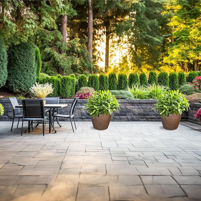 Sunnydaze 24-Inch Anjelica Large Plastic Pot for Plants - Outdoor Polyresin Round Planter with Drillable Drainage Holes - Rust