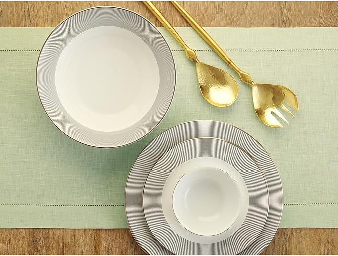 Solino Home Linen Sage Green Table Runner 132 Inches Long - 100% Pure Linen Extra Long Table Runner 14 x 132 Inch for Fall, Autumn, Thanksgiving - Classic Hemstitch