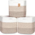 NaturalCozy 13 Inch Cube Storage Bins Cotton Rope Woven Baskets for Organizing 3-Pack | 13 x 13 Storage Cubes | Fabric Square Storage Baskets for Shelves Organizer, Kids Toy Bins, Closet Baby Nursery