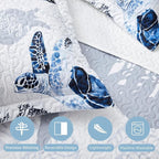 Coastal Bedding King Size Coastal Quilt with 2 Shams, Nautical Beach Comforter Sets Ocean Bedspreads Blue Seaturtle Coverlet Summer Bedding, 96''x106''
