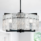 IKK Modern Black Crystal Chandeliers for Dining Room, Luxury Water Ripple Glass Light Fixture, Elegant Farmhouse Round Lighting for Kitchen Island, Bar Table, D20