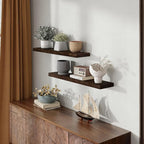 36 Inch Floating Shelves for Wall, Rustic Elm Wood Shelf for Home Decor, Heavy-Duty Wooden Floating Shelves for Kitchen, Wall Mounted Storage Shelves for Bathtoom, Living Room, Walnut Color, Set of 2