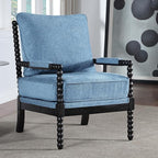 DUHOME Linen Fabric Spindle Accent Chair with Wood Frame,Modern Accent Spool Chairs with Padded Spring Seat and Brushed Blue Base for Living Room Bedroom Farmhouse Home Office Belcony
