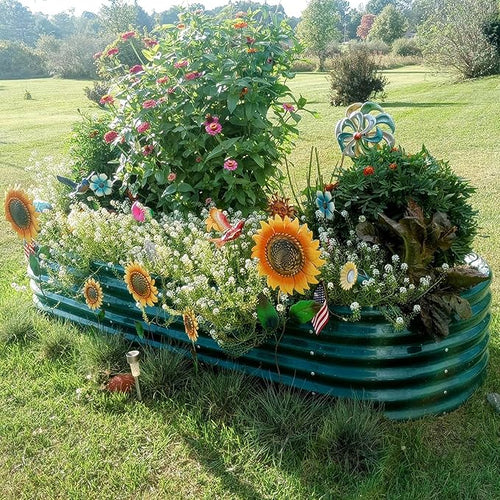 1 Pack 8x3x1.5FT Galvanized Raised Garden Bed Kit Oval Metal Ground Planter Box Outdoor Bottomless Planter Raised Beds for Vegetables Flowers Herbs Fruits, Green