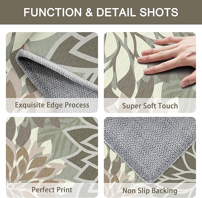 Area Rug 3x5 Brown White Washable Entry Rug Multicolored Tropical Botanical Modern Floral Indoor Kitchen Door Mat Entrance Carpet Non Slip for Bedroom Living Room, Porch