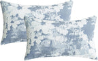 Jacquard Throw Pillow Covers 12x20 Inch Set of 2 - Vintage Floral Boho Pillow Cases with Botanical Pattern | Farmhouse Decor for Couch Living Room | Soft Textured Neutral Trio Dusty Blue 12" x 20"