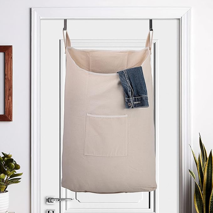 Laundry Collector, Laundry Hamper, Door Hanging Laundry bag with hooks (Beige, 65Liters)