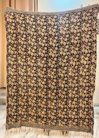 Handmade Cotton Throw Blanket 55x80 Inches | Black & Beige Floral Block Print Decorative Sofa Throw with Tassels | Large Lightweight Cotton Bedspread for Living Room, Couch, or Bedroom