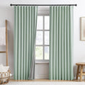 RAIN CITY Light Green Linen Blackout Curtains 90 Inch Long for Living Room,2 Panels Pinch Pleated Drape with Hooks Back Tab Boho Decor, Textured Full Black Out Curtains for Bedroom 50 x 90