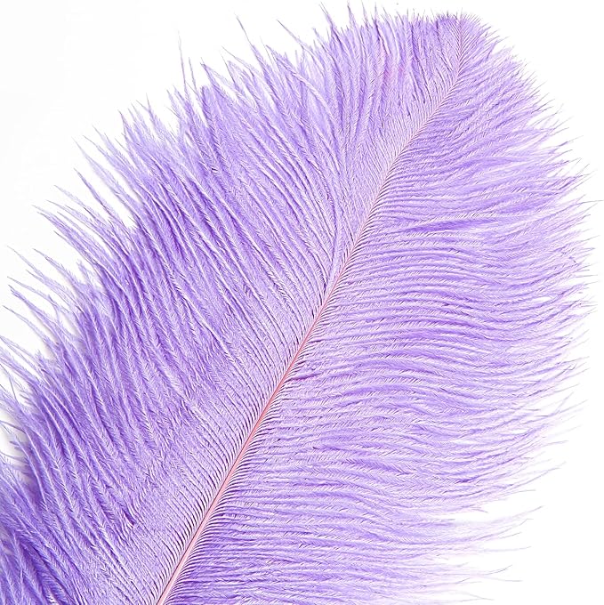 THARAHT Lavender Ostrich Feathers 12pcs Large Natural Bulk 16-18Inch 40cm-45cm for Wedding Party Centerpieces Easter Gatsbi and Decoration Feather