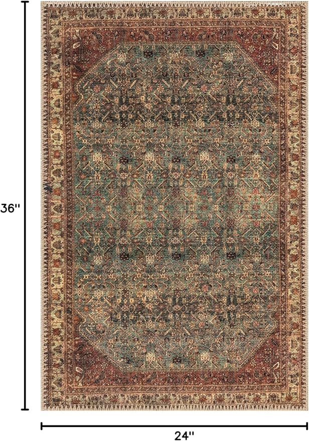 Keen Home Design 2x3 Rug - Machine Washable Entry Rug with Non-Slip Backing, Ideal for Enteryway, Kitchen, Bathroom, Laundry Room - Vintage, Easy Clean, Durable, Low Pile Rug - (2' x 3')