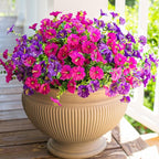 Artificial Flowers for Outdoors Fake Plants Outside Decoration, 12 Bundles Silk Colorful Morning Glory with Eucalyptus UV Resistant Realistic Faux Flowers for Planter Porch Patio Yard Garden