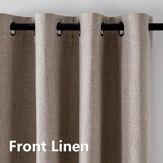 Linen Curtains 90 Inch Length 2 Panels Set, 100% Blackout Curtains Textured Thermal Insulated, Grommet Light Blocking Drapes for Living Room Bedroom Luxury Decor(52W × 90L inch, Linen)