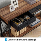 Tribesigns 70.8" Console Table with 3 Drawers, Farmhouse Entryway Table with Storage Shelf, Narrow Long Sofa Foyer Table for Entryway, Hallway (Brown/Black)