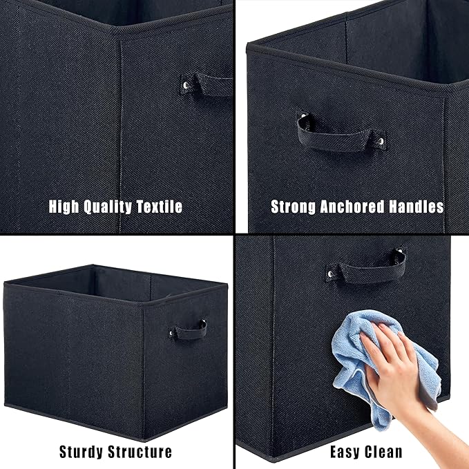 Collapsible Fabric Storage Bin 42L - 15x13 Inch Black by SIMPLE HOUSEWARE
