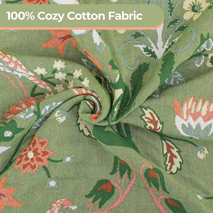 Boho Ultra Soft Throw Blanket 60''x80',100% Cotton Blankets for Couch Bed,Squirrel Farmhouse Home Decor Bed Blankets, All Season Rustic Reversible Bohemian Lightweight Throw for Bed -Light Green ﻿