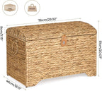 Handwoven Storage Basket with Lid, 178L Wicker Storage Bin, Natural Water Hyacinth, Leather Buckle & Metal Frame, Metal Ring Handles for Easy Transport, Storage Chest & Trunk for Bedroom, Living Room