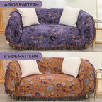 Boho Fall Throw Blanket for Bed Purple Flowers，100% Ultra Cotton Soft Breathable Bed Throw Floral Printed Farmhouse Decor Rustic Bed Throws for Couch Sofa Quilt 90" x 98"
