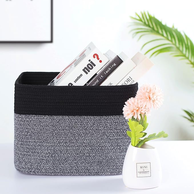 MINTWOOD Design 3-Pack Storage Baskets for Shelves, Playroom and Classroom Storage Basket, Book Basket, Decorative Storage Cube Bins, Woven Closet Organizers, Pantry and Shoe Organizer, Black Grey Mix